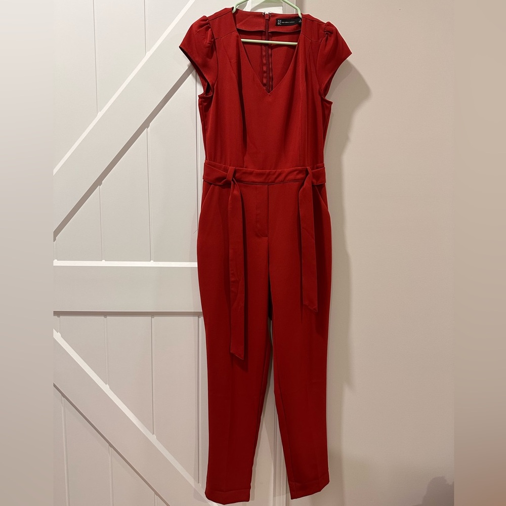 New York and Co. Red Belted Jumpsuit